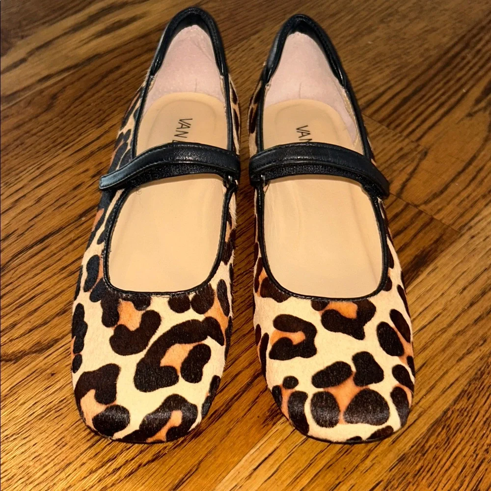 Van Eli Calf Hair Leopard Print Mary Jane Flats with Black Trim - Picture 7 of 8